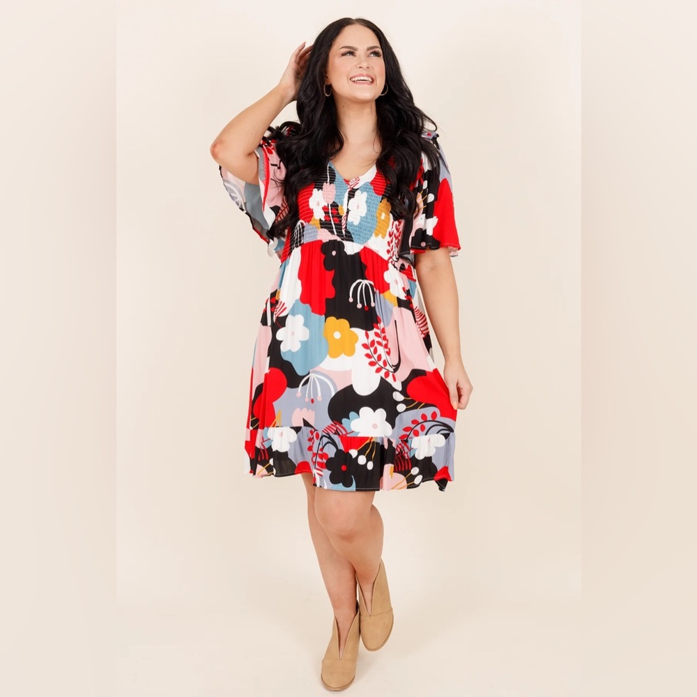 Colorful Flirty Floral Print Dress